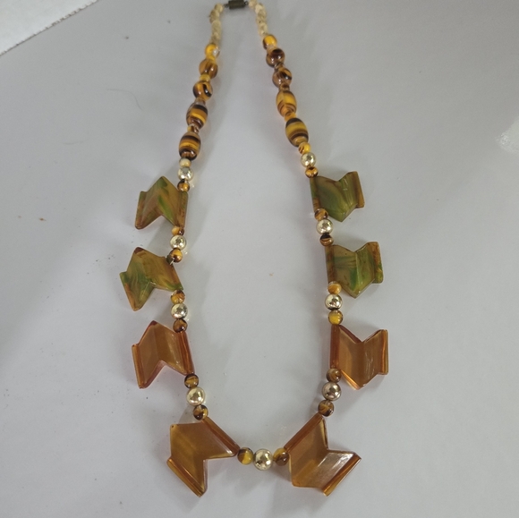 1930s Art Deco Amber Bakelite Trapezoids Necklace - Picture 1 of 10